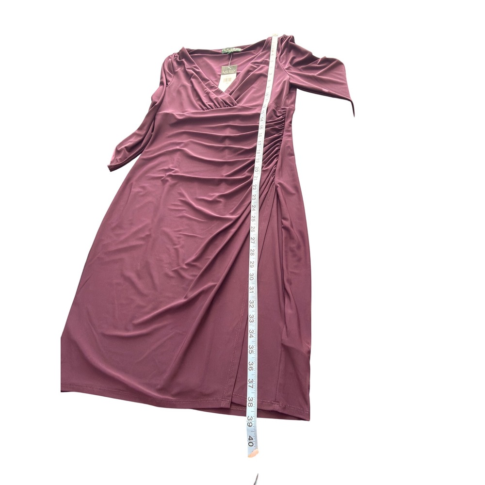 Lauren Ralph‎ Lauren Dress Women's Purple V-Neck Ruched Cocktail Hour Event 10 - Picture 14 of 14